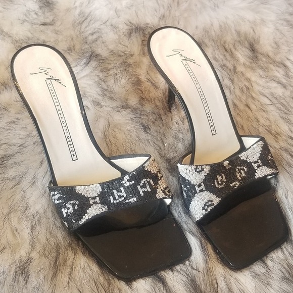 GUISEPPE ZANOTTI DESIGN Women's Black and White Sequin Slides size EU 37, US 7 - Picture 1 of 9
